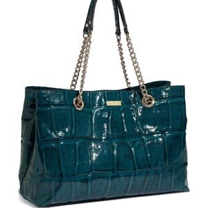 Kate Spade Knightsbridge Helena Handbag Elegant Teal Crocodile-Embossed Tote Bag